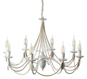 Light for home - Závěsný lustr na řetězu 30188 "VANESSA", 8x40W, E14, bílá, zlatá, patina