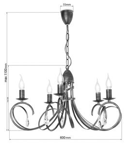 Light for home - Závěsný lustr na řetězu 18505 "VIRGINIA CRYSTAL", 5x40W, E14, hnědá, zlatá, patina