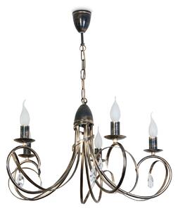 Light for home - Závěsný lustr na řetězu 18505 "VIRGINIA CRYSTAL", 5x40W, E14, černá, zlatá, patina