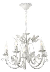 Light for home - Závěsný lustr na řetězu 30355 "Farfala", 5x40W, E14, bílá, stříbrný