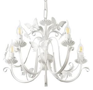 Light for home - Závěsný lustr na řetězu 30355 "Farfala", 5x40W, E14, bílá, stříbrný