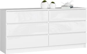 Akord Komoda 6 zásuvek bílý lesk 160x40x77 cm