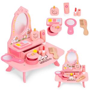 Dřevěný toaletní stolek pro děti se zrcadlem a zásuvkou 7 doplňků ECOTOYS