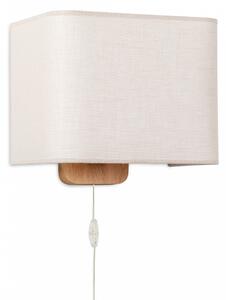 Light for home - Dřevěné nástěnné svítidlo s kabelem a vypínačem z přírodního buku s lněným béžovým stínidlem 60101 "HOTEL", 1x40W, E27, Přírodní buk