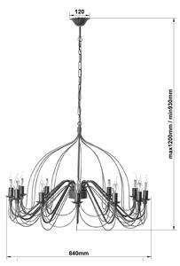 Light for home - Závěsný klasický kovový lustr na 12 svíček na řetězu 18308 "ALISON", 12x40W, E14, hnědá, zlatá, patina