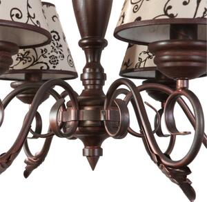 Light for home - Závěsný lustr na řetězu z kovu a dřevěných prvky 30403 "Munich", 6x40W, E14, hnědá, měď