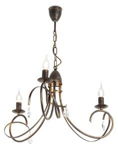 Light for home - Závěsný lustr na řetězu 18503 "VIRGINIA CRYSTAL", 3X40W, E14, hnědá, zlatá, patina