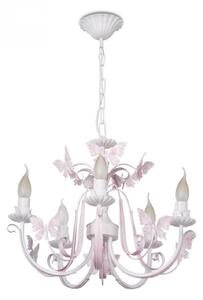 Light for home - Závěsný lustr na řetězu 30355 "Farfala", 5x40W, E14, bílá, růžová