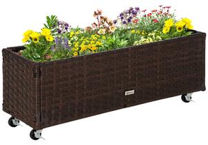 Zvednutý záhon Outsunny z poly ratanového materiálu s kolečky a odvodňovacími otvory, květináč Kávově hnědá 94,5 x 31 x 36 cm | Aosom