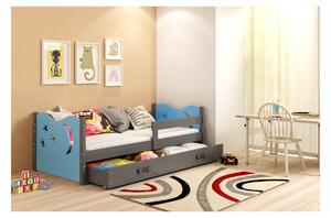 Dětská postel s úložným prostorem s matrací 80x160 LAZORA - grafit / modrá