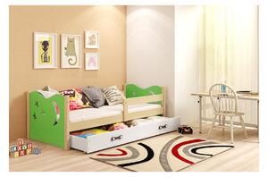 Dětská postel s úložným prostorem s matrací 80x160 LAZORA - borovice / zelená