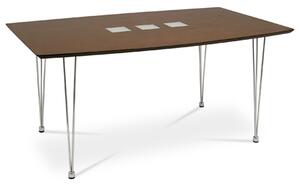 Jídelní stůl 150x90x75 cm, MDF - dýha a sklo, moření hnědé, kovové nohy - chrom
