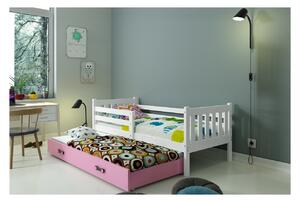 Dětská postel s přistýlkou bez matrací 80x190 CHARIS - bílá / růžová