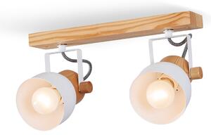Light for home - Stropní bodové svítidlo na dřevěné liště 40233 "VIANA", 2x60W, E27, bílá, přirozená borovice