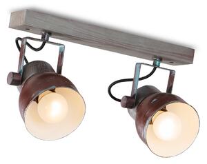 Light for home - Stropní bodové svítidlo na dřevěné liště 40233 "VIANA", 2x60W, E27, hnědá, tyrkysová, patina
