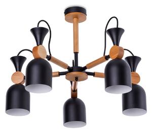 Light for home - Lustry na tyči 60055 "MONTE", 5x60W, E27, černá, přírodní olše