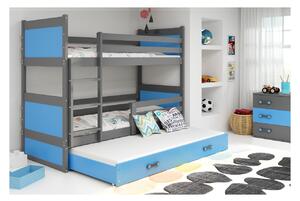 Dětská patrová postel s přistýlkou bez matrací 80x160 FERGUS - grafit / modrá