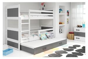 Dětská patrová postel s přistýlkou bez matrací 80x160 FERGUS - bílá / grafit
