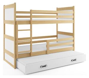 Dětská patrová postel s přistýlkou a matracemi 80x160 FERGUS - borovice / bílá