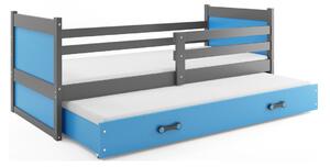 Dětská postel s přistýlkou a matracemi 90x200 FERGUS - grafit / modrá