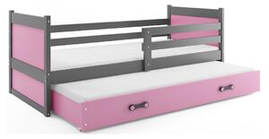 Dětská postel s přistýlkou a matracemi 90x200 FERGUS - grafit / růžová