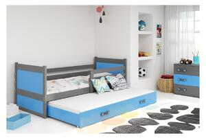 Dětská postel s přistýlkou bez matrací 90x200 FERGUS - grafit / modrá