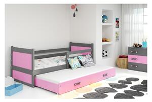 Dětská postel s přistýlkou a matracemi 80x190 FERGUS - grafit / růžová