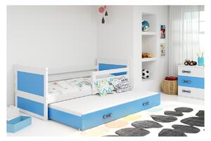 Dětská postel s přistýlkou a matracemi 80x190 FERGUS - bílá / modrá