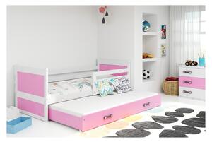 Dětská postel s přistýlkou bez matrací 90x200 FERGUS - bílá / růžová