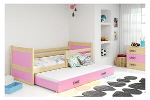 Dětská postel s přistýlkou bez matrací 90x200 FERGUS - borovice / růžová