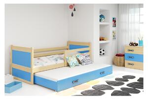Dětská postel s přistýlkou a matracemi 90x200 FERGUS - borovice / modrá