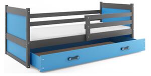 Dětská postel s úložným prostorem s matrací 80x190 FERGUS - grafit / modrá