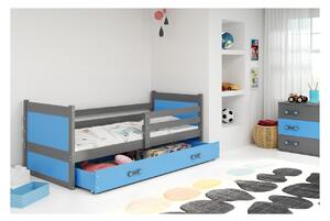 Dětská postel s úložným prostorem s matrací 80x190 FERGUS - grafit / modrá