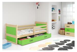 Dětská postel s úložným prostorem s matrací 90x200 FERGUS - borovice / zelená