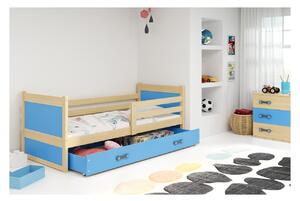 Dětská postel s úložným prostorem s matrací 80x190 FERGUS - borovice / modrá