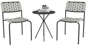 Sada zahradního nábytku Outsunny Poly Rattan, venkovní lounge nábytek pro 2 osoby, 3dílná sedací souprava se 2 stohovatelnými židlemi a stolem, odolný