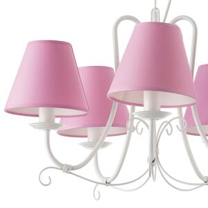 Light for home - Závěsný lustr na řetězu s růžovými stínítky 13605 "Lillian", 5x40W, E14, Bílá