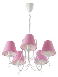 Light for home - Závěsný lustr na řetězu s růžovými stínítky 13605 "Lillian", 5x40W, E14, Bílá