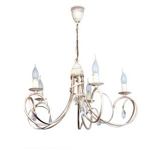 Light for home - Závěsný lustr na řetězu 18505 "VIRGINIA CRYSTAL", 5x40W, E14, bílá, zlatá, patina