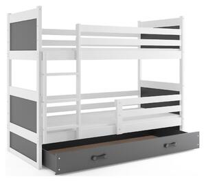 Dětská patrová postel s úložným prostorem bez matrace 90x200 FERGUS - bílá / grafit