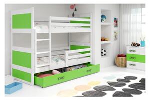 Dětská patrová postel s úložným prostorem s matracemi 80x190 FERGUS - bílá / zelená