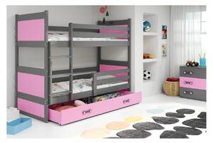 Dětská patrová postel s úložným prostorem bez matrace 80x190 FERGUS - grafit / růžová