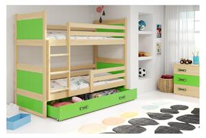 Dětská patrová postel s úložným prostorem bez matrace 80x190 FERGUS - borovice / zelená