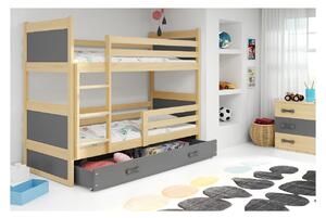 Dětská patrová postel s úložným prostorem s matracemi 90x200 FERGUS - borovice / grafit