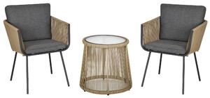 Outdoorová zahradní souprava Outsunny Poly Rattan, nábytek na balkon pro 2 osoby, 3-dílná zahradní souprava se 2 židlemi a stolem, polstry na sezení