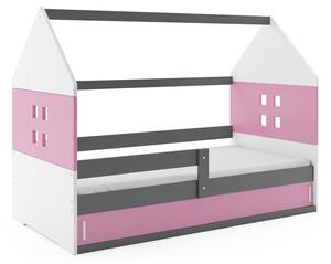 Dětská postel s úložným prostorem ve tvaru domku bez matrace 80x160 PRISCILA 1 - grafit / růžová