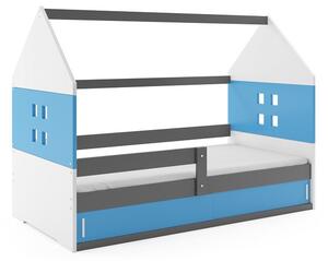 Dětská postel s úložným prostorem ve tvaru domku bez matrace 80x160 PRISCILA 1 - grafit / modrá
