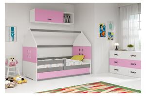 Dětská postel s úložným prostorem ve tvaru domku bez matrace 80x160 PRISCILA 1 - grafit / růžová