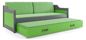 Dětská postel s přistýlkou a matracemi 80x190 GEORGINA - grafit / zelená