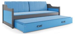 Dětská postel s přistýlkou a matracemi 80x190 GEORGINA - grafit / modrá